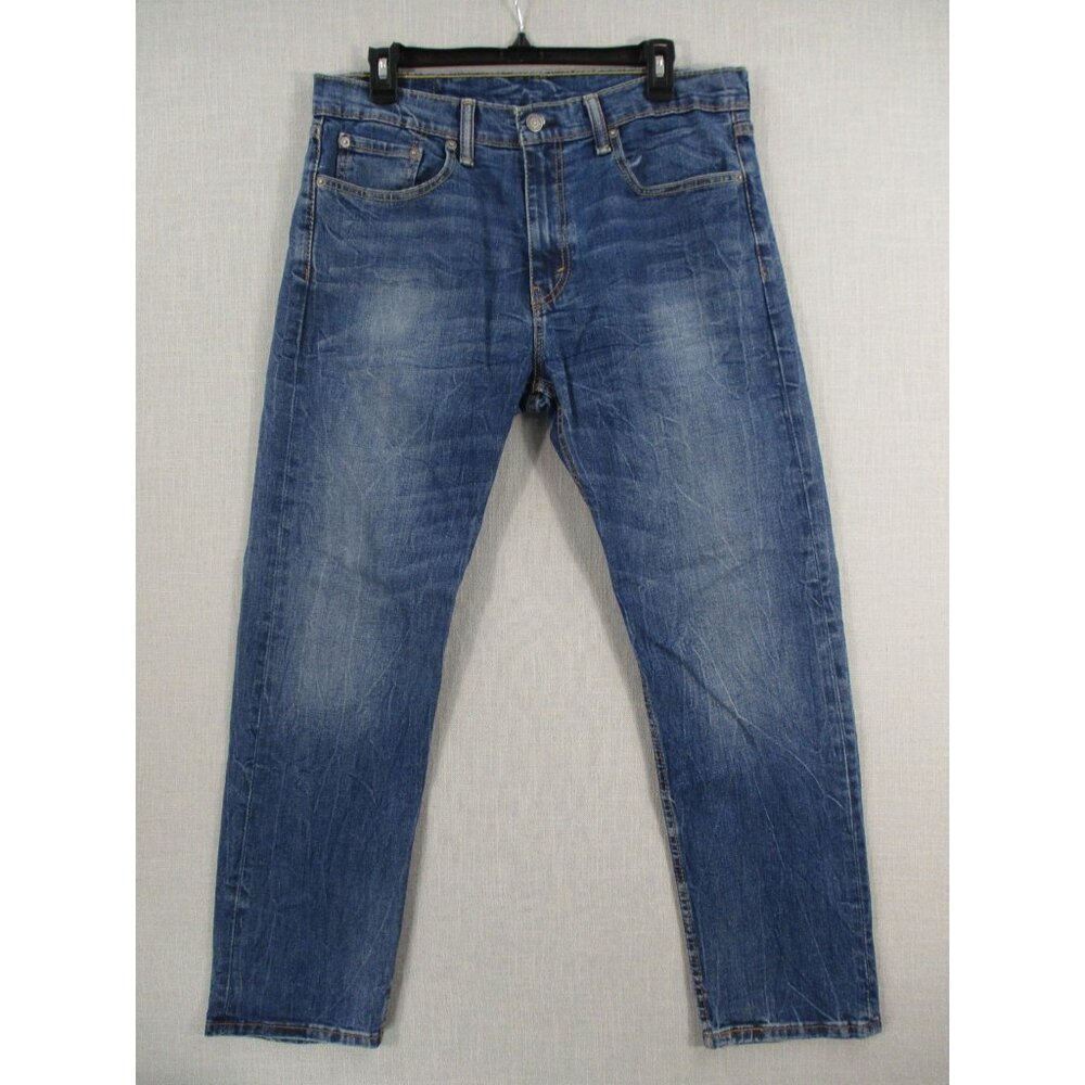 Mens Blue Straight-Leg Denim Jeans W33 L30 Mid-Rise Classic Fit